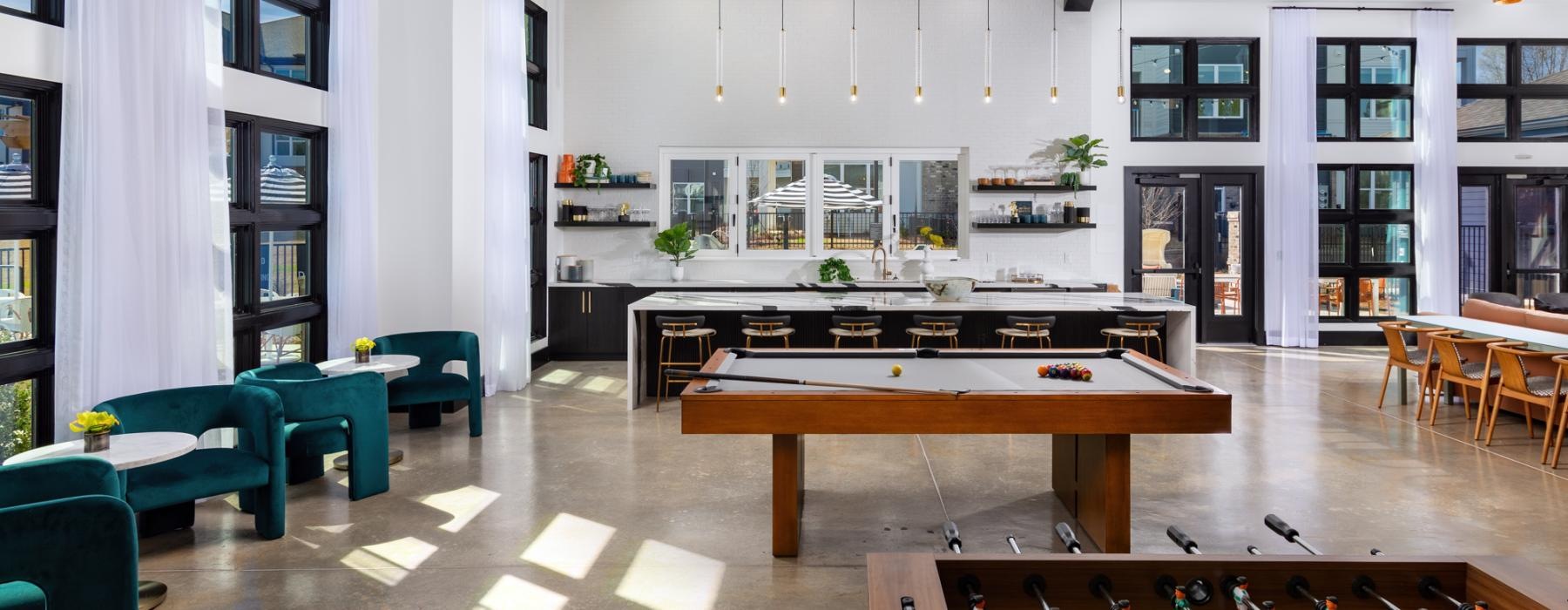 a room with tables and chairs